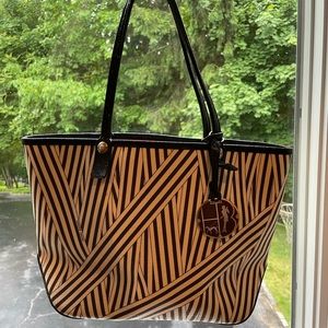 Henri Bendel Disturbed Stripe Beown and White Handbag